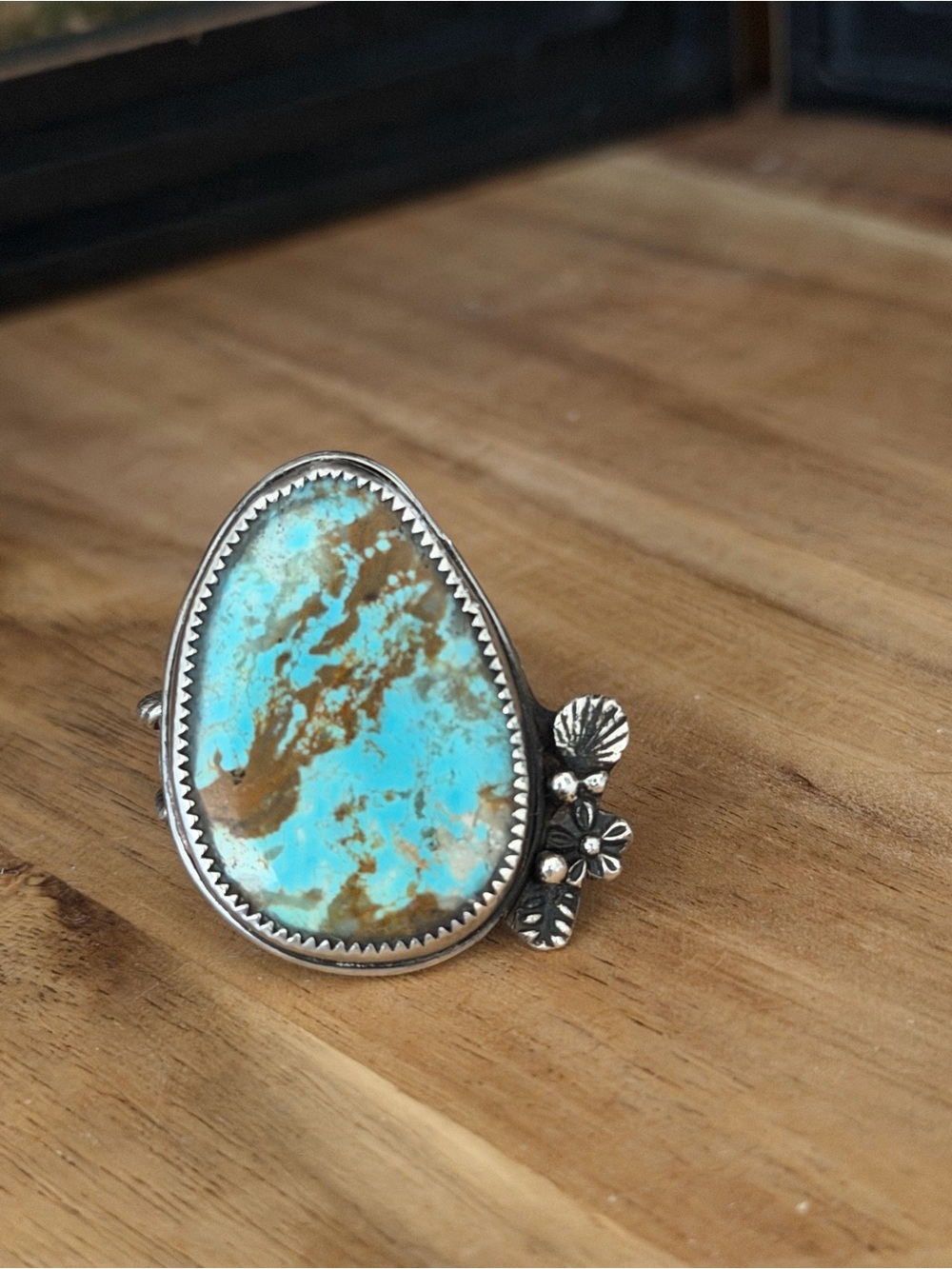 Turquoise & Brown Teardrop Statement Ring